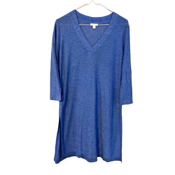 J. Jill Small Petite Blue Opal Linen Viscose 3/4 Sleeve Tunic Dress Lightweight - Picture 1 of 9